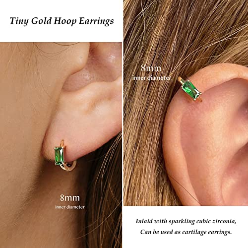 DAILY VIBES Dainty Butterfly Cross CZ Small Huggie Hoop Earrings for Women | Hypoallergenic, 14K Gold Plated Hoops, Tiny Cubic Zirconia, Cartilage Hoop Earrings for Women Trendy - color: Green