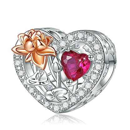 Birth Flower Birthstone Charm for Pandora Charms Bracelets Necklace 925 Sterling Silver Heart Love Charm Birthday Mother's Day Christmas Jewelry Gifts - color: 07-July