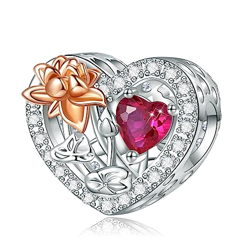 Birth Flower Birthstone Charm for Pandora Charms Bracelets Necklace 925 Sterling Silver Heart Love Charm Birthday Mother's Day Christmas Jewelry Gifts - color: 07-July