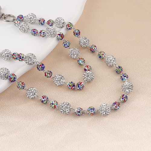 Ceramic Beads Wallet Pants Waist Chain Shiny Hip Hop Disco Ball Rhinestone Beads Purse Hipster Jeans Pocket Chains for Men Women Punk Accessories - color: Rainbow