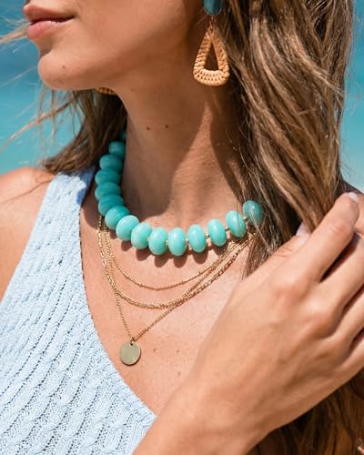 Elegance 11 designs Colorful Chunky Beaded Necklace for Women,Thick Acrylic Disc Bead Choker Statement Necklace Cute Trendy Necklaces Jewelry Gifts for Women - color: Teal blue