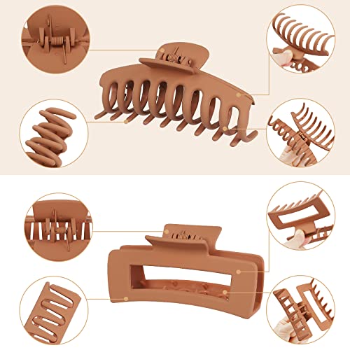 8 Pcs Large Hair Claw Clips 4.1" Non-slip Big Banana Square Matte Hair Claw Clips for Women Girls, Strong Hold Clips for Thick Thin Hair - color: Khaki
