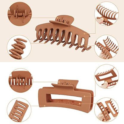 8 Pcs Large Hair Claw Clips 4.1" Non-slip Big Banana Square Matte Hair Claw Clips for Women Girls, Strong Hold Clips for Thick Thin Hair - color: Khaki