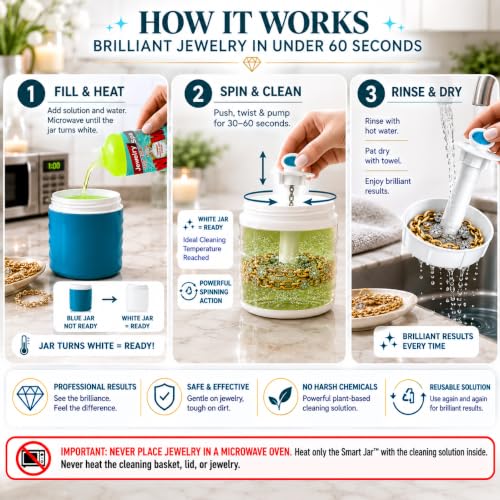 Hot Tub Jewelry Cleaner, Heated Jewelry Cleaning System with Reusable Bath, Professional Ring Cleaner for Diamonds, Gold & Silver, At-Home Jewelry Care