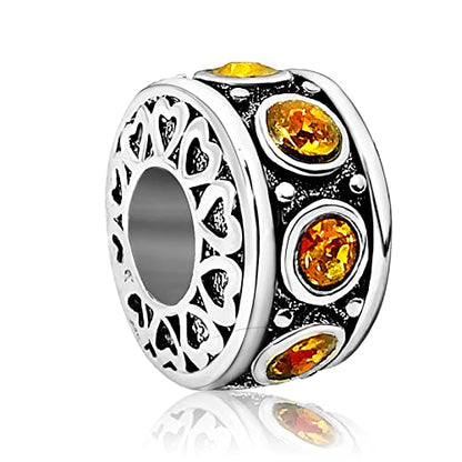 Birthstone Birthday Compatible With Pandora Charms Bracelet | Heart, Birthstone, Birthday Cake, Womens Bead Charms for Bracelets, Christmas Jewelry - style: Yellow November Birthstone