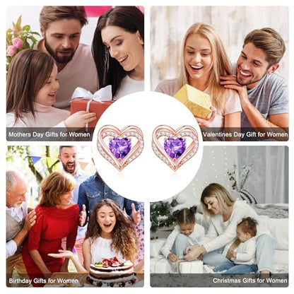 Iefil Birthstone Earrings for Women - 925 Sterling Silver Heart Stud Earrings Birthday Gifts for Women - color: Rose-Gold-Plated-03-Mar-Created Aquamarine