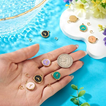 8Pcs Cute Stainless Steel Enamel Charms Flat Round with Fishtail Pendant Mixed Color Animal Theme Dangle Charm with Jump Ring for DIY Necklace Keychain Jewelry Making - color: Fishtail