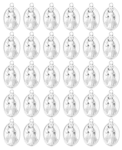 Saint Therese of Lisieux/Saint Mother Teresa of Calcutta/Divine Mercy Jesus/Mater Dolorosa Patron Saint Medal Charm Pendant for DIY Rosary Necklace Bracelet Jewelry Making Part - color: 30pcs-Divine Mercy Jesus medal