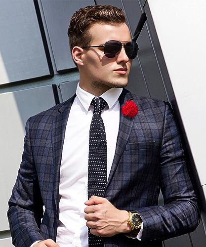 Premium Trio Cluster Flower Lapel Pin - Formal Boutonniere for Men, Flower Brooch Pin - color: Red