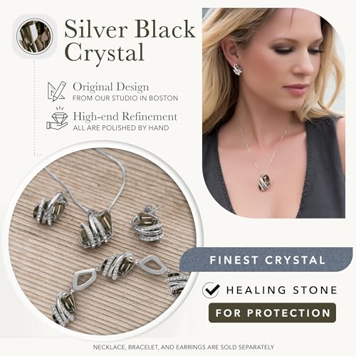 Gifts for Women, Wish Stone Stud Earrings with Birthstone Crystals, 18K Rose Gold Plated or Silver-tone - color: 212-Silver Black Crystal-Silvertone