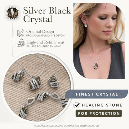 Gifts for Women, Wish Stone Stud Earrings with Birthstone Crystals, 18K Rose Gold Plated or Silver-tone - color: 212-Silver Black Crystal-Silvertone