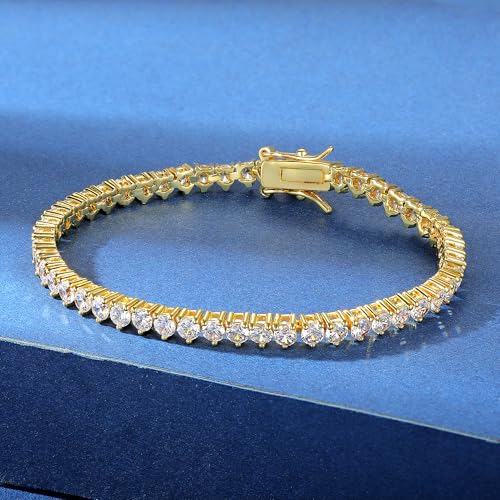 Gemsme 18K White/Yellow Gold Plated 4.0mm Cubic Zirconia Classic Tennis Bracelet 6-9 Inches - color: Gold Plated, size: 7.5inch