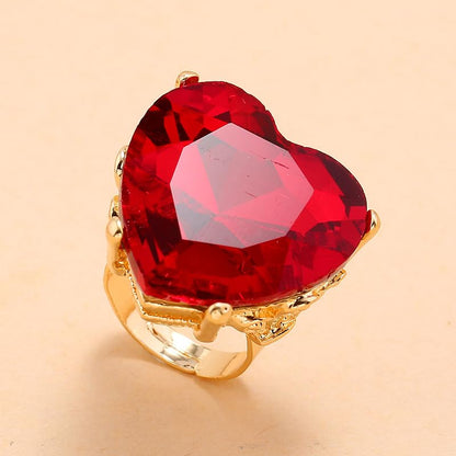 Mnyixsi Fashion Multi Color Big Crystal Heart Ring for Women, Open Adjustable Design Colorful Thick Heart Wedding Statement Ring, Shiny CZ Crystal Love Romantic Engagement Promise Ring Style 2 - color: Style 2