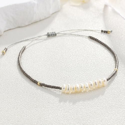 KELITCH Womens Pearl Bracelets Friendship Bracelet Handmade Miyuki Beads Charm Bracelet Holiday Gift - color: Dark Grey B