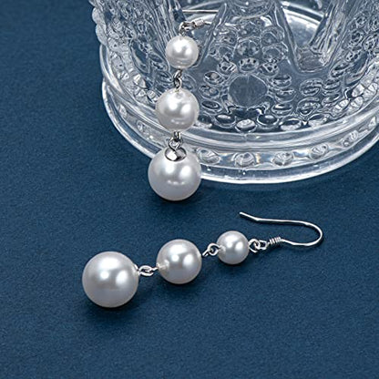 925 Sterling Silver Pearl Drop Earrings for Women, June Birthstone Long Dangle Pearl Jewelry Gifts for Her - color: 6-10mm Silver