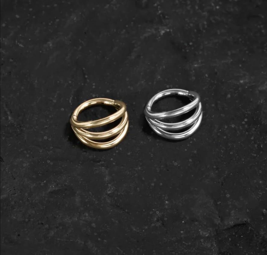 16G Septum Ring Hinged Septum Clicker Nose Ring Septum Piercing Jewelry - color: Triple-silver, size: 8mm