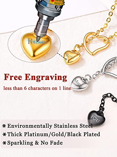 FOCALOOK Heart Lariat Necklaces for Women, Long Slip Chain Necklace | Hypoallergenic 316L Stainless Steel Silver/Black/Gold Plated, Front Slider Closure, Non Tarnish, Layered look, Everyday Wear - color: 05:SIlver Heart-Custom