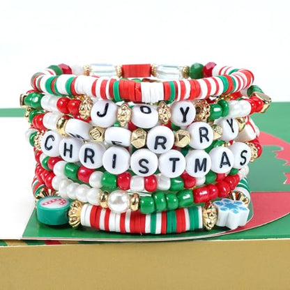 Ardorchid Halloween Bracelets for Women Pumpkin Ghost Steleton Bat Skull Beaded Stackable Stretchy Bracelet Rugby Thanksgiving Christmas Heishi Bracelets - color: Christmas Bracelets-4