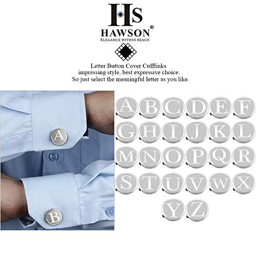 HAWSON Men's Letter Initial Button Cover Cufflinks Letter Rose Gold/Silver Suitable for Formal Business Shirt Letter A-Z - color: Silver Color - A