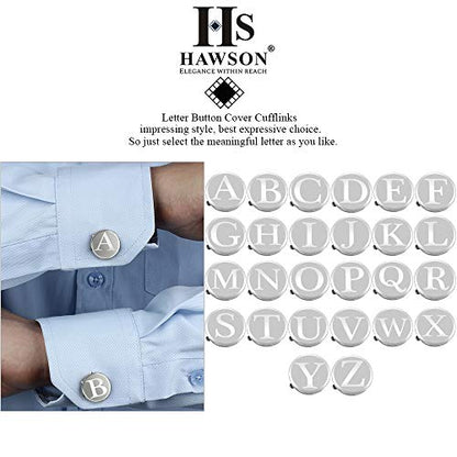 HAWSON Men's Letter Initial Button Cover Cufflinks Letter Rose Gold/Silver Suitable for Formal Business Shirt Letter A-Z - color: Silver Color - A
