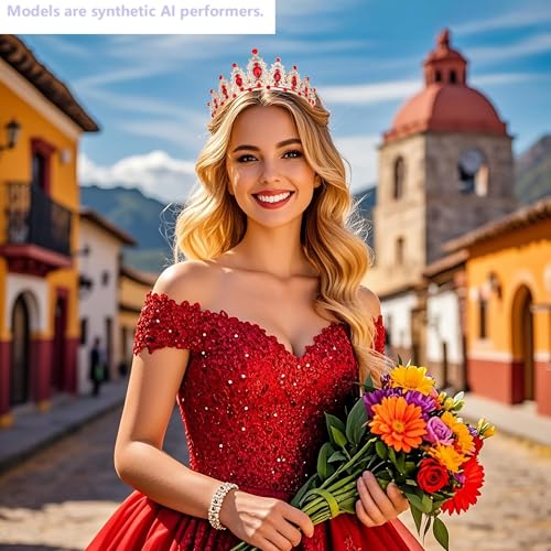 Kamirola - Queen Crown and Tiaras Princess Crown for Women Crystal Headbands for Bridal, Princess for Wedding and Party - color: Gold Red