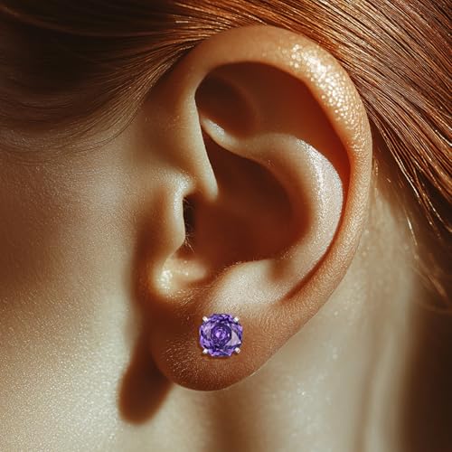 Zircon Flat Back Screw Hypoallergenic Surgical Steel Stud Earrings - color: Simply Purple, size: 1ct - 0.24 Inch (6mm), None Gift Box