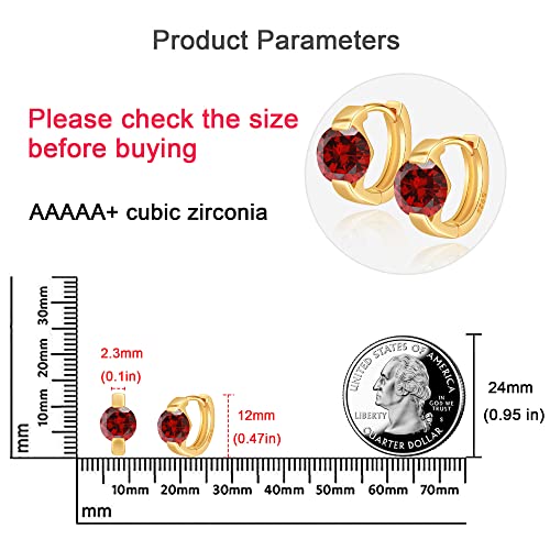 Tiny Huggie hoop Earrings for Women | 14k Gold Plated, Mini Round Cubic Zirconia, Small Simulated Diamond Huggies, Hypoallergenic Jewelry Gifts - color: red