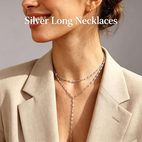 Gold Lariat Necklace for Women Layered Y Long Necklace Stainless Steel Choker Necklace Statement Necklaces Daily Prom Trendy Jewelry Gift for Women - color: Silver1