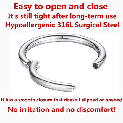 ORANGELOVE Hypoallergenic Nose Rings 20G 18G 16G 14G 12G 10G 8G 316l Surgical Steel Septum Jewelry Hinged Segment Ring Body Piercing Nose Hoop Lip Rings Nose Helix Cartilage Rook Earrings - color: Silver, size: 1pc 12 Gauge 10mm