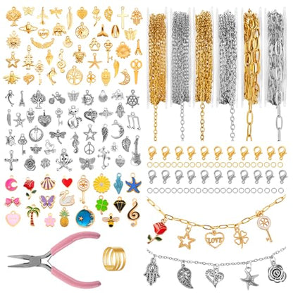 Zefy 18K Gold Silver Chain for Jewelry Making with 348 Pcs Charms | 19.7ft 6 Rolls Stainless Steel Chains Bulk Jump Rings Lobster Clasps Set for DIY Bracelet Necklace Crafts - size: Medium