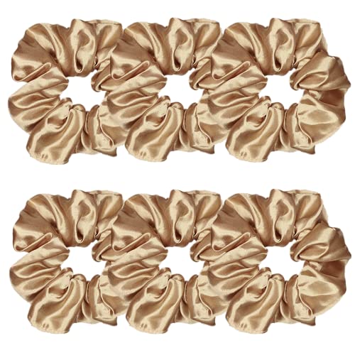 Sufermoe 6 Pcs Satin Silk Hair Scrunchies, Light Brown 4.5 Inch Elastic Hair Ties for Women and Girls - Versatile Hair Accessories for Ponytails, Buns, and Different Hairstyles - color: Light Brown