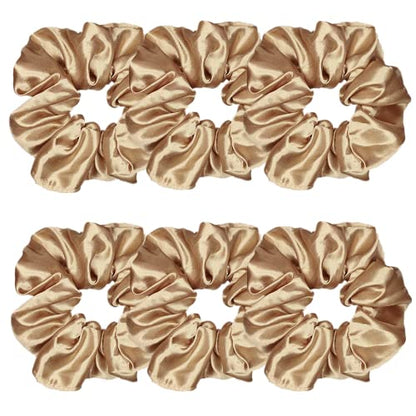Sufermoe 6 Pcs Satin Silk Hair Scrunchies, Light Brown 4.5 Inch Elastic Hair Ties for Women and Girls - Versatile Hair Accessories for Ponytails, Buns, and Different Hairstyles - color: Light Brown