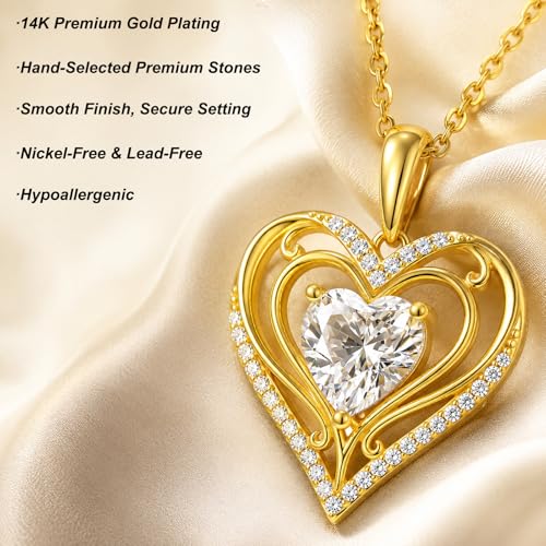 KQ&TTENG Heart Necklaces for Women 14K Gold Plating Hearts Necklace CZ Romantic Rose Pendant Mothers Day Anniversary Birthday Gift for Wife Mom Her - style: 13-Filigree Heart Necklace