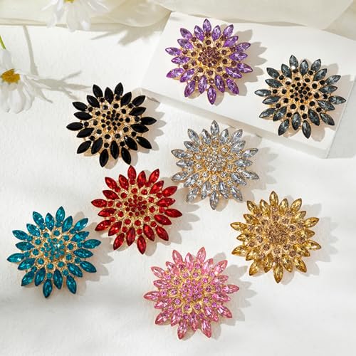 Rhinestone Flower Brooch Pin for Women Fashion Sparkling Crystal Sunflower Floral Brooch Floral Lapel Pins Fashion Wedding Jewelry Gifts - color: Red