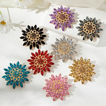Rhinestone Flower Brooch Pin for Women Fashion Sparkling Crystal Sunflower Floral Brooch Floral Lapel Pins Fashion Wedding Jewelry Gifts - color: Red
