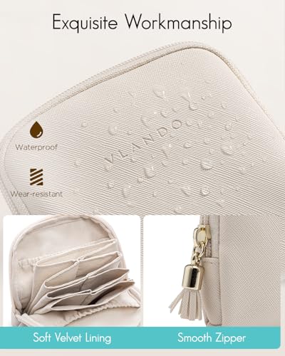 VLANDO Small Travel Jewelry Case,Velvet Pouch Bags with Zipper,Beige | Travel Essentials,PU Leather Organizer with 5 Divided Sections,Carry-On Totes,Gift for Birthday,Bride,Bridesmaid,Women,Girls - color: C.Beige