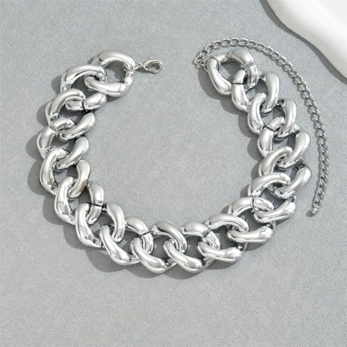 Chunky Gold Chain Necklace for Women Big Chunky Choker Necklace Gold Cuban Link Chain Necklaces Punk Hip-Hop Necklaces Costume Jewelry Gift - color: Silver09