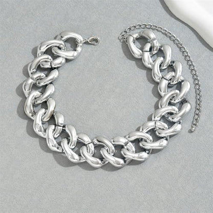Chunky Gold Chain Necklace for Women Big Chunky Choker Necklace Gold Cuban Link Chain Necklaces Punk Hip-Hop Necklaces Costume Jewelry Gift - color: Silver09