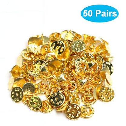 50 Pairs Premium Butterfly Clutch Pin Backs with 8mm Length 10mm Width Blank Pins for DIY Enamel Pins, Jewelry Craft Gifts, or Tie Tack Keeper Replacements (Gold) - color: Gold