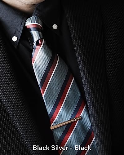 [TAVARAT] Tie Clip Tie Clips for Men Black Silver Tie Bar Tie Pin Tps-032 - style: black silver black