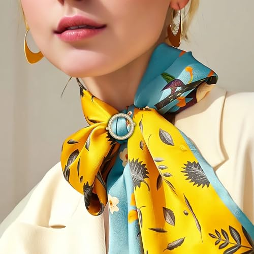 SYWDUDUCLT Scarf Ring for Women's Shawl, Silk Neckerchief, Tshirt, Gold/Sivler, S/M/L, 2 Pcs - style: Circle
