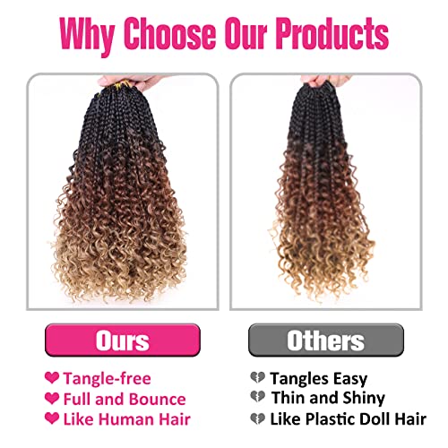 Unionbeauty 8 Packs 14 Inch Boho Box Braids Crochet Hair with Curly Ends Bob Bohemian Hippie Braids Pre-looped Messy Goddess Box Braids Hair Ombre Synthetic Braiding Hair Extension for Black Woman 53# - color: 53#, size: 14 Inch (Pack of 8)