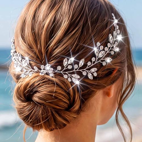 Rhinestone Bridal Hair Vine Silver Wedding Hair Pieces Crystal Hair Accessories for Women and Brides - color: silver
