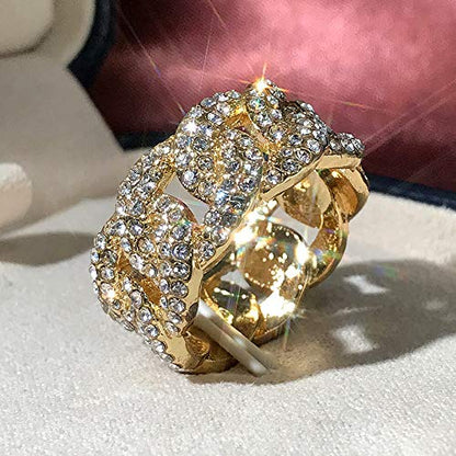 Personalized Fashion Cuban Link Chain Ring 18K Gold Plated Bling CZ Simulated Diamond Hip Hop Ring for Men Women 13 - size: US Code 13
