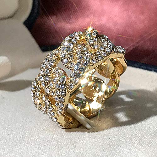 Personalized Fashion Cuban Link Chain Ring 18K Gold Plated Bling CZ Simulated Diamond Hip Hop Ring for Men Women 9 - size: US Code 9