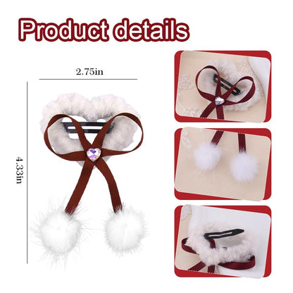Stylish Side Hair Clips for Girls Christmas Hair Barrettes for Women Holiday Clip Bows Birthday Girl Barrette Festive Casual Barrette Daily Hairclip Fuzzy Heart Side Barrettes Red Snap Clips with Bow - color: Stylish Side Hair Clips