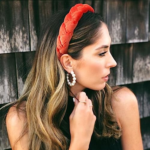 DRESHOW Braided Headbands for Women Velvet Hair Hoop Elastic Criss Cross Hair Bands Accessories - color: 01 Pc Velvet Braided: Orange