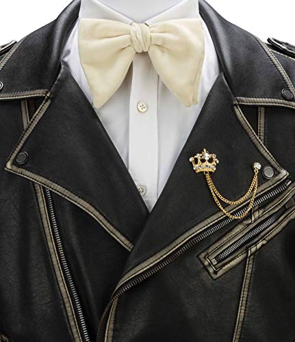 A N KINGPiiN Lapel Pin for Men Golden Crystal Crown with Hanging Chain Brooch Suit Stud, Shirt Studs Men's Accessories Golden