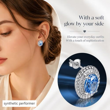 Hypoallergenic 14K Gold-Plated Cubic Zirconia Stud Earrings for Women - Comfort Piercing Earrings - color: Royal Blue