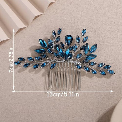 Teyglen Bridal Crystal Hair Comb Full Rhinestone Wedding Hair Comb Blue Teardrop Hair Piece for Bride Wedding Hair Accessories for Women Bridal Headpiece (Peacock blue) - color: Peacock blue
